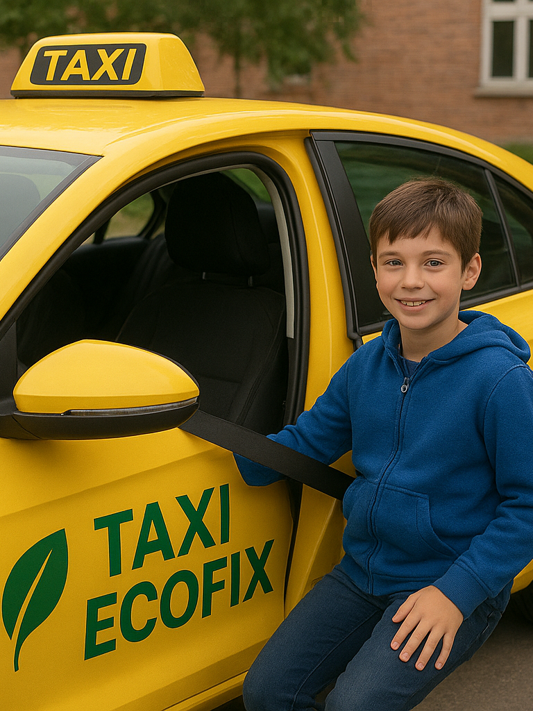 Kind mit Ecofix Taxi lächelt