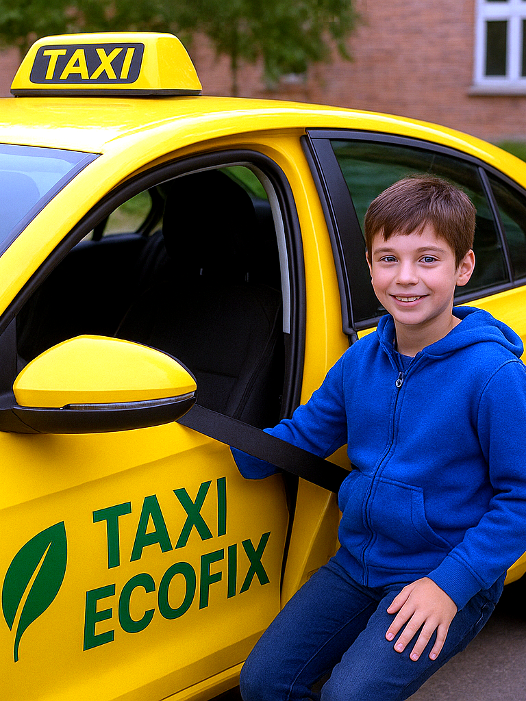 Kind mit Ecofix Taxi lächelt